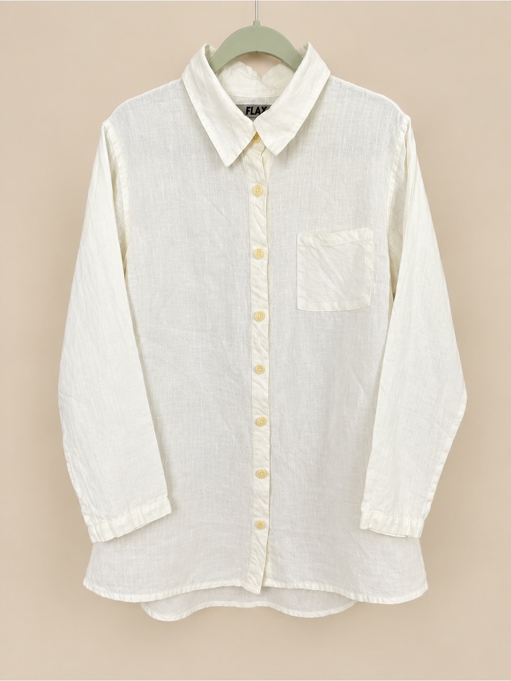FLAX 100%  Linen Button-Down Shirt in Off White